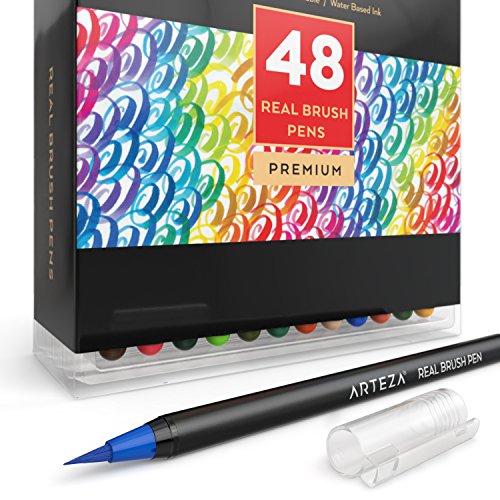 Arteza Real Brush Pen – 48 Bunte Farben – Pinselstift-Set – Vermischbare Pinselstifte – Wasserfarben-Effekt – Aquarell – Set of 48 - 4