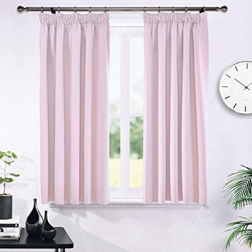 Ponydance Solid Thermal Insulated Readymade Top Tape Room Darkening Curtains for Nursery, 46" x 54" (2 panels,Baby Pink)