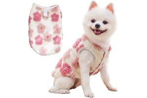 PETANGEL Small Dog Cat Flower Sleeveless Winter Vest with D-Ring Soft Warm Coral Fleece Double Layer Cozy Soft Button Open Sweater Doggie Outfit for Cavalier King,Jack Russell (Size:XXL, Chest:55cm)