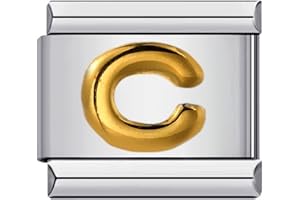 MON & SONS M&S A-Z Initial Letter Name Alphabet Gold Silver 9mm Italian Charm Compatible With Nomination Bracelet