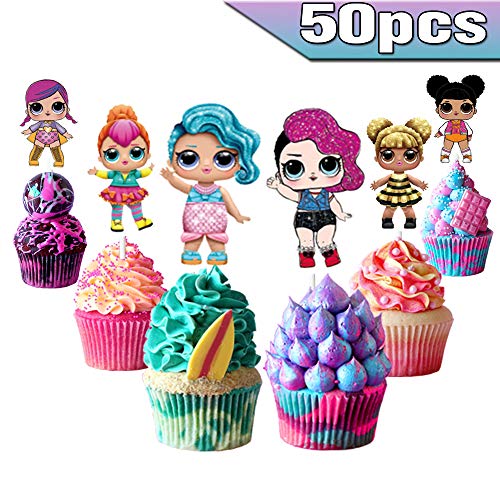 LOL decoraciones para pasteles LOL Cupcake Toppers 50 piezas, LOL Happy Birthday Party Supplies LOL decoraciones para pasteles para niños y niñas fiesta