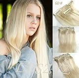 15" 7 pcs 100% REMY HUMAN HAIR CLIP IN EXTENSION#60 Platinum Blonde,70g?full head advise 2-3 sets!?