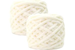 ‎MAXEE Maxee Chenille Wool Yarn, 180 g (90 g x 2), Approx. 130 m, Super-Soft Knitting, Chunky Knit Wool, Yarn for Crocheting, for Weaving Scarves, Hats, Blankets, Scatter Cushions, Milk White 01