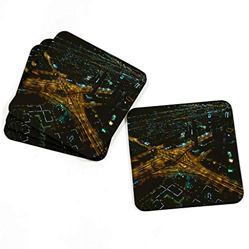 Big Box Art 4-Piece Coaster Set for Drinks with Dubai United Arab Emirates Skyline Art Design Print | Artistic Kitchen, Table and Bar Decor for Tea, Coffee, Wine, Multi-Colour, 9 x 9 m
