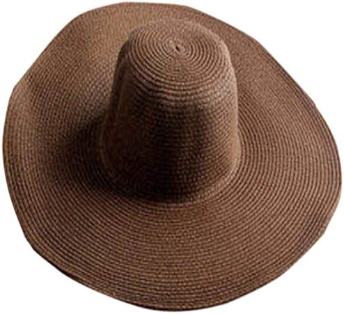 Waboats Women Summer Wide-Brim Straw Hat Sunhat Foldable Beach Visor Deep Coffee One Size