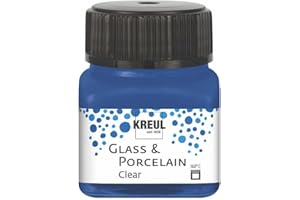 Kreul 16217-Glass & Porcelain Clear Blu Scuro, in Barattolo, Vernice Trasparente a Base d'Acqua per Vetro e Porcellana, ad Asciugatura Rapida, cristallina, Colore Dark Blue, 20 ml, 16217