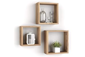 MOBILI FIVER, Lot de 3 Cubes muraux carrés, Giuditta, Bois Rustique, Made in Italy