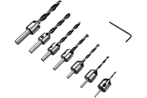 Nuluxi Menuiserie Alésoir Fraise Foret HSS Foret Ensemble Alésoir à bois Aésoir Chanfreinage Outil Convient au Bois au Caoutchouc Idéal pour les Travaux Production Maintenance ou de Perçage(7 pièces)