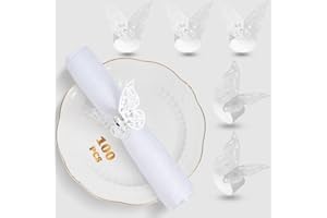 ESLOYSUN Lot de 100 ronds de serviette en papier d'aluminium découpés au laser en forme de papillon pour mariage, fête, décoration de table, restaurant (argenté)