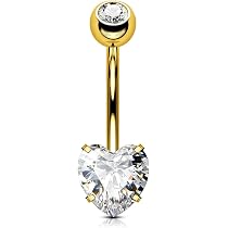 OUFER Bauchnabelpiercing Mit Herz – Titan (G23), 14G (1,6 Mm), 10 Mm Länge, Mit CZ-Steinen, Für Frauen & Männer, Hypoallergen, Silber/gold
