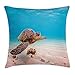 Produktbild VTXWL Turtle Throw Pillow Cushion Cover, Hawaiian Green Sea Turtle Cruises in Warm Waters of The Pacific Ocean Photo, Decorative Square Accent Pillow Case, 18 X 18 inches, Aqua Cinnamon Brown