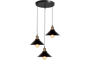iDEGU 3 Luces Lámpara Colgante Retro Lámparas de Techo Plafón Industrial Pantalla de Lámpara 22CM Diseño Vintage Metal E27 Iluminación de Techo de Interior para Dormitorio Pasillo Salón (Negro)