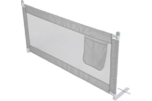 M.J COMFY-LIFE Bed Rail for Single Bed, 150cm x 80cm Foldable Toddler Bed Guard with Storage Pocket, Easy to Install Safety Rail for Kids Children (Grey, 180cm)