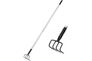 BARAYSTUS Cultivador manual de jardín de 4 dientes para deshierbe, cultivador de jardín con mango largo, para arar, girar, airear, escardar cultivador de mano larga