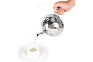 Yunxwd Théière en acier inoxydable, Theière inox avec infuseur 1L, theiere marocaine, bouilloire inox, Théière Bouilloire avec filtre amovible résistant à la chaleur pour thé, café