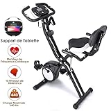 EVOLAND Vélo d'Appartement Pliable, Exercice Bike avec 8 à 10 Niveaux de Résistance, Siège Réglable, Grand Moniteur LCD, Vélo d'Intérieur Cardio-Training pour Adulte, 200Kg Capacité