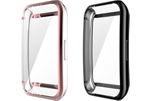 Kobmand Hülle Kompatibel mit HONOR Band 6/HUAWEI Band 6,TPU Panzerglas Displayschutz Schutzfolie,360°Schutzhülle für HONOR Band 6/HUAWEI Band 6 (Schwarz&Rosa)