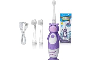 brush-baby WildOnes Kids Spazzolino Elettrico Ricaricabile HIPPO, 1 Manico, 3 Testine, Cavo di Ricarica USB, per Età 0-10 (Hippo)