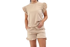 BESTITALIANUK Womens Plain Peplum Frill Sleeve Top Shorts Co ord Set New Ladies 2PCS Tracksuit Plus size 8-22 UK
