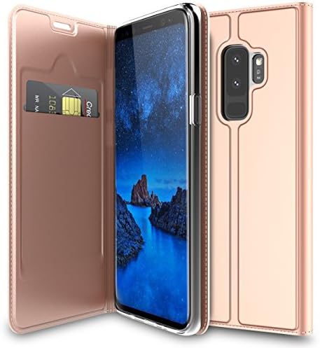 Galaxy S9 Plus Case, FugouSell Premium PU Leather Flip Folio Wallet Case Cover [Kickstand / Card Slot / Slim Fit] With Magnetic Closure for Samsung Galaxy S9 Plus Smartphone (Rose Gold)