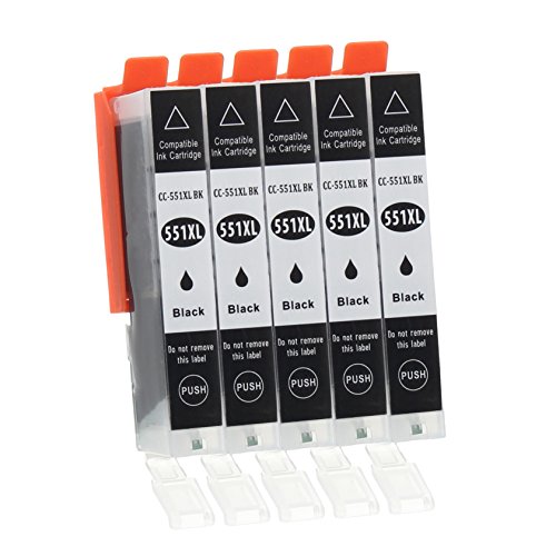 5 Druckerpatronen mit Chip und Füllstandsanzeige kompatibel zu Canon CLI-551 (Schwarz schmal) passend für Canon Pixma IP-7200 IP-7250 IP-8700 IP-8750 IX-6800 IX-6850 MG-5400 MG-5450 MG-5550 MG-5600 MG-5650 MG-5655 MG-6300 MG-6350 MG-6400 MG-6450 MG-6600 MG-6650 MG-7100 MG-7150 MG-7500 MG-7550 MX-720 MX-725 MX-920 MX-925