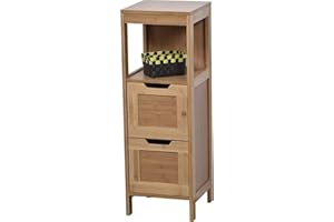 Tendance – Mahe bambú Puerta Armario y 2 cajones DM Plus 1 Estante, Madera, Blanco/Roble