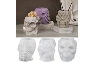 pekifaves 3 Stück 3D Totenkopf Kerzenform Epoxidharz Form, Skull Halloween DIY Stifthalter und Blumenkübel Silikonform, für Harz, Seife, Ton, Kerzenwachs, Halloween-Dekoration für zu Hause