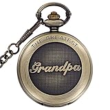 The Greatest Grandpa Vintage Antik Steampunk Herren Taschenuhr Quarz Anhänger 35 cm Schlüsselanhänger Pocket Kette Geburtstag Geschenke Box