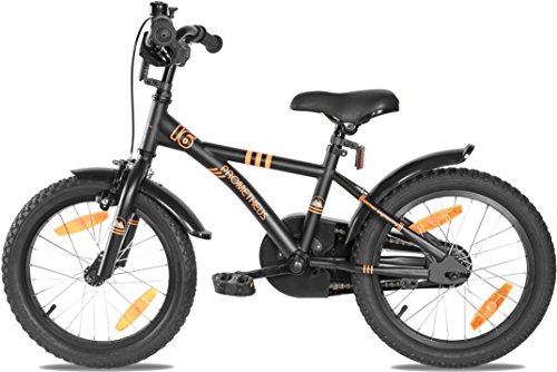 PROMETHEUS Kinderfahrrad 16 Zoll Jungen in Schwarz-Matt & Orange mit Metallic Stützrädern | Seitenzugbremse und Rücktrittbremse | ab 5 Jahren | 16“ BMX Edition 2017 - 7
