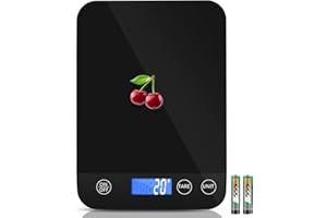 Apritsce Küchenwaage Digital, 15KG Küchenwage mit Geneigtes LCD Display und Tara Funktion, Hochpräzise 1g Kitchen Scale, Schwarz Glas Lebensmittelwaage zum Backen und Kochen
