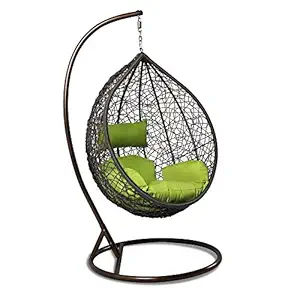 Ecolight Swing Chair with Stand,Cushion (Blue Colour) & Hook-Outdoor/Indoor/Balcony/Garden/Patio (Standard, White &Blue) Rattan Wicker/ Outdoor Swing Chair/ Hanging Swing Chair