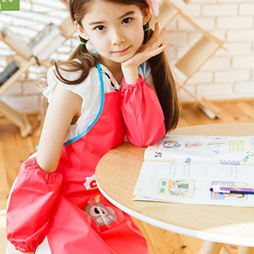 Happy Cherry Baby Bibs Cartoon Drucken Kinderlätzchen Polyester Unisex Mädchen Jungen Malschürze Wasserdicht Ärmellos Babylätzchentzchen mit Sleevelets – Größe/Farbe Wählbar - 3