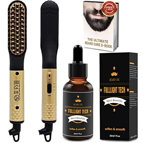 Cepillo alisador de barba eléctrico rápido para hombres con aceite para barba y libro electrónico para barba, gran regalo para hombres