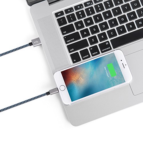 SURWELL Lightning zu USB Kabel [2-Pack]*3m iphone Kabel Ladekabel Nylon für iPhone 6 Plus 6S SE Plus 5S 5C 5, iPad Air 2, Mini 3, iPod 5 und iPod Nano 7 (Schwarz-Blau) - 5