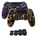 Produktbild YoRHa Wasser Transfer Druck Tarnung Silikon Hülle Abdeckungs Haut Kasten für Sony PS4/slim/Pro Controller x 2(orange + lila) Mit Pro aufsätze thumb grips x 8