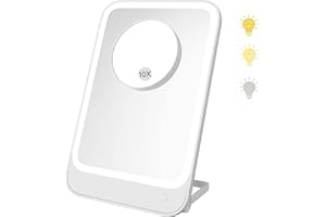 ANGNYA Specchio Trucco con Luci, Portatile e Appendibile, Rotazione a 180 Gradi, Pieghevole, con Piccolo Specchio Ingrandimento 10X, a Batterie