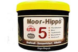 HAGO Moor-Hippo 5 Baume pour cheval avec tourbe, griffe du diable, huile de marmotte et d'encens, 500 ml (5 en 1), rafraîchissant puis maintien au chaud