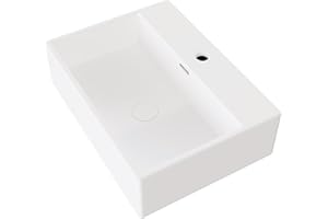 Eridanus White Gloss Ceramic Basin, Rectangular Wall-Hung Sink for Countertop Installation, Vitreous China Square Washbasin for Cloakroom Vanities, Vessel Sink 520 x 380 x 150mm