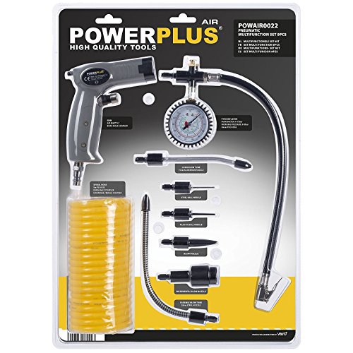 Powerplus Druckluftpistole Kompressorzubehör inkl. Schlauch Manometer 6 Aufsätze - 2