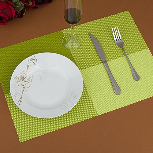 Addfun®Tischsets,Waschbar Gitter bunt Farbe Tabelle Mats Rutschfest Isolierung PVC Mats für Esstisch(Grün, 6er Set)