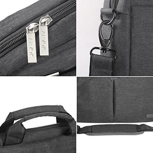 Arvok 15 15,6 16 Zoll Laptop Aktentasche Schultertaschen Wasser-beständiger glatt Gewebe Hülle mit Griff / Gurt/ Notebook Computer Ultrabook Messenger-Tasche Tragetasche Für Acer / Asus / Dell / Lenovo, Grau - 3