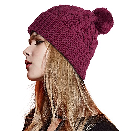 FREETOO Sombrero Hecho Punto Sombrero Beanie Hat Acrílico para el Otoño Invierno Unisex un Tamaño (Vino Rojo)