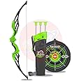Planet of Toys Super Archery Bow and Arrow Set with Dart Target Board, Colourful with 3 Suction Cup Tip Arrows - Green