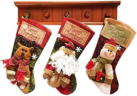 Christmas Stocking Gift Set, 3D Embroidered Vintage Xmas Stockings Candy Gift Bag Kids Sugar Gift Bag Christmas Gift Stocking Set - (Pack of 3)