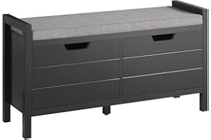 SoBuy Hallway Storage Bench Shoe Bench Shoe Cabinet with 2 Doors and Seat Cushion Black W91 x D30 x H50cm FSR63-SCH