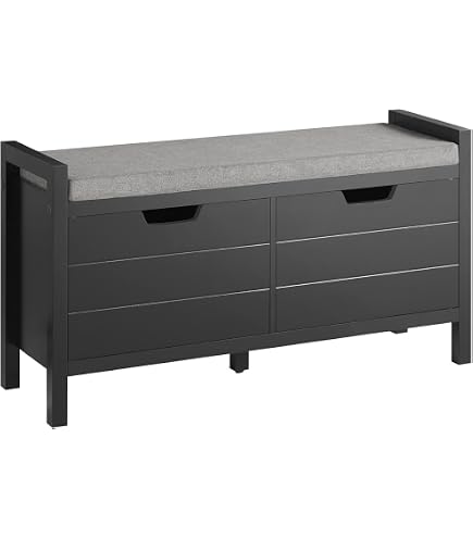 Banc à Chaussures En.casa 60cm - Rangement 4 Paires + Siège Rembourré Rabattable, Noir Et Gris