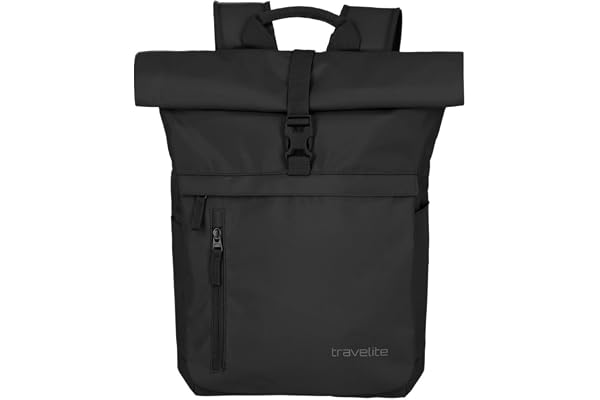 travelite Handbagage, ryggsäck för 15,6 tum bärbar dator, BASICS, reseryggsäck med rolltopfunktion, 60 cm, 35 l, Svart, Rucks