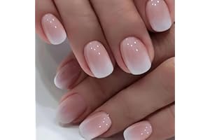 MouyouGlow Press on Nails Kurz,Square Nude Rosa Farbverlauf Weiß Fake Nails mit Nagelkleber,Eckig Pink Gradient White Künstliche Fingernägel