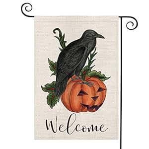 Avoin Crow Raven Pumpkin Garden Flag Vertical Double Sized Welcome