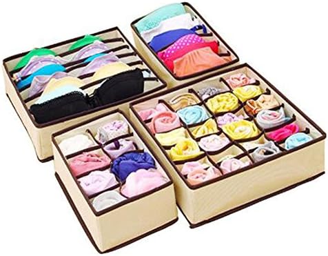 Drawer Organiser, NNIUK Collapsible Closet Cabinet Organisers Dividers Non-woven Storage Box for Socks, Underwear, Scarves and Handkerchiefs, Set of 4